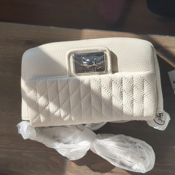 NWT Karl Lagerfeld Paris Agyness White and silver leather crossbody purse - Picture 9 of 15